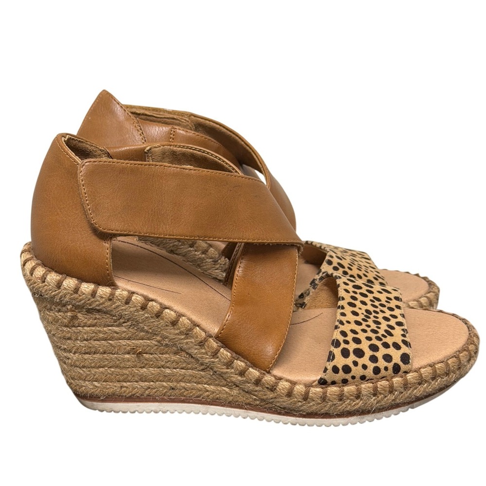 Dr. Scholl's Wedge Sandals Womens 6 Sunray Brown Leopard Espadrille EUC
